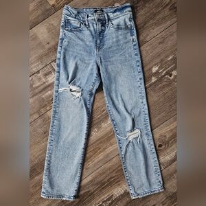 EXPRESS Straight Leg Ankle High Rise Light Wash Denim w/ Holes Distress Size 0